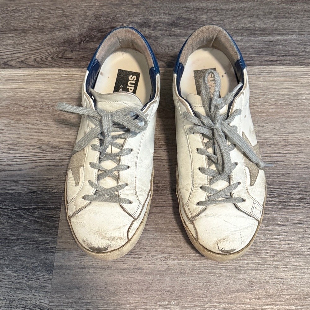 Golden Goose White Sneakers with Blue Trim